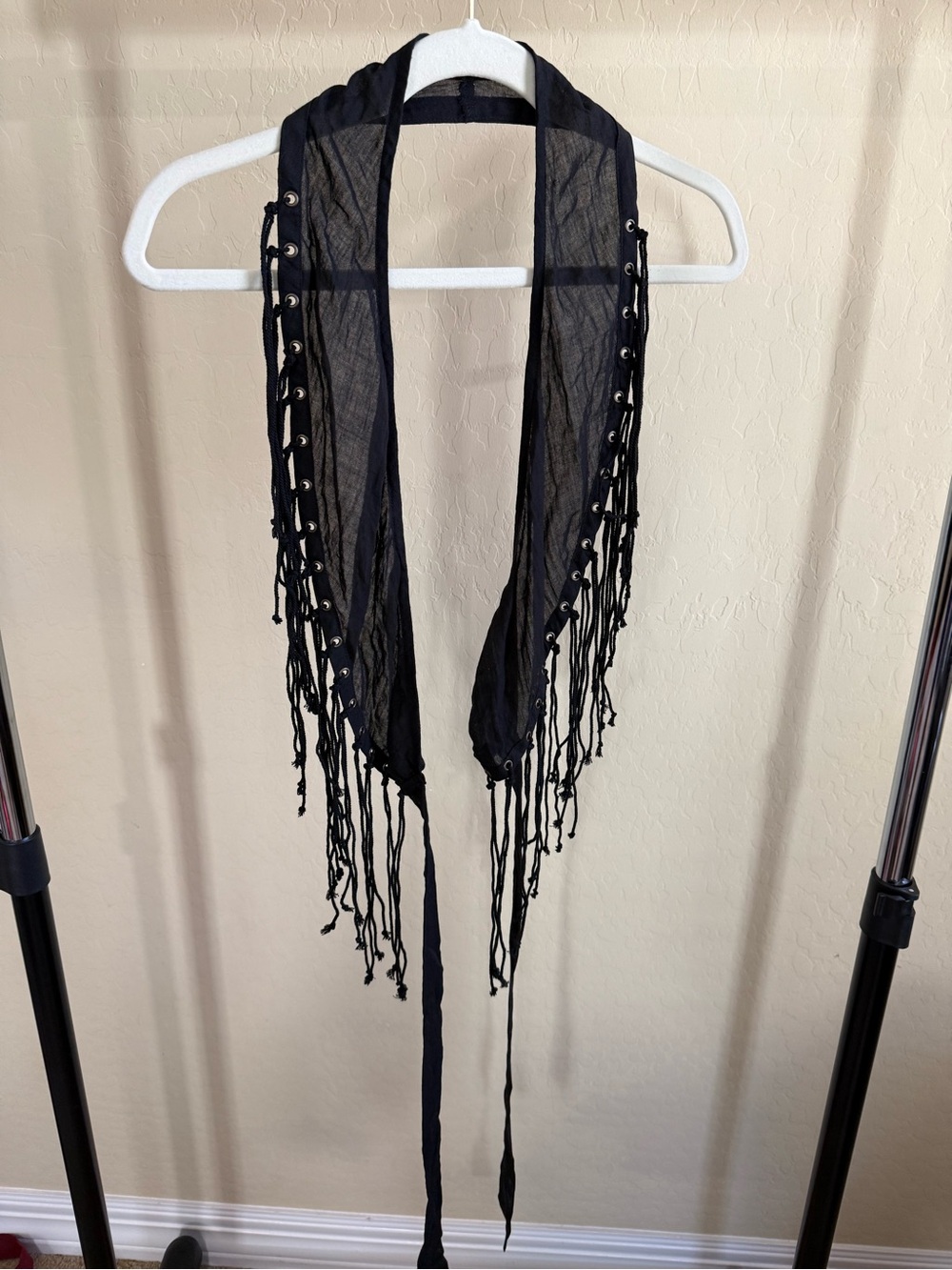 Dolls Kill Black Sheer Fringe Eyelet Scarf Necklace